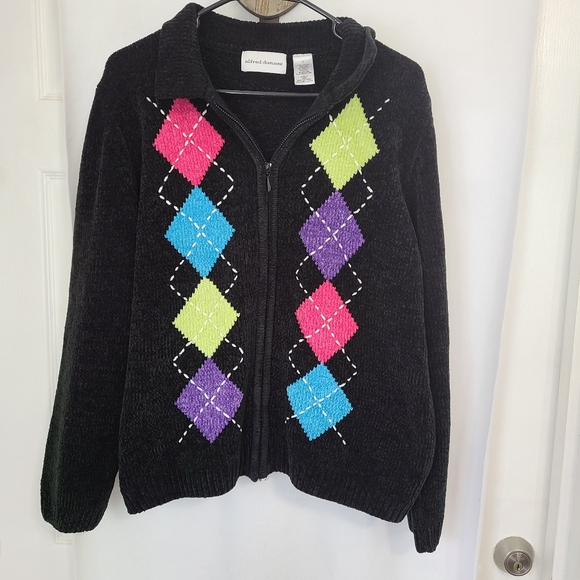 Alfred Dunner Women's Full Zip Sweater, Size: Large Color: Black - Picture 2 of 13